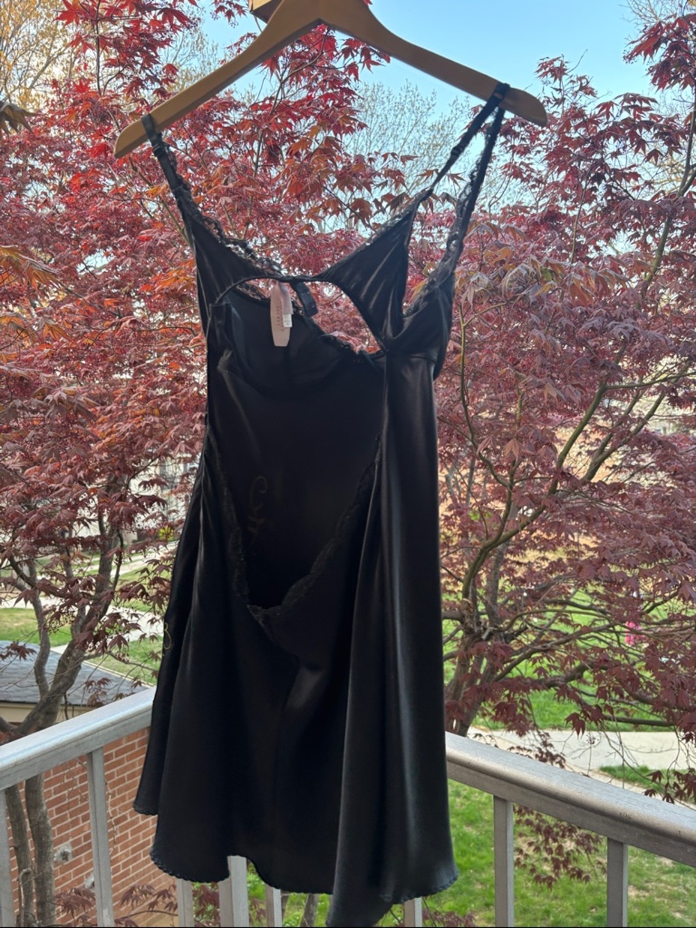 NEW Vintage Victoria's Secret Black Silk Chemise Rose Slip Mini Dress Y2K Sexy - Picture 7 of 17